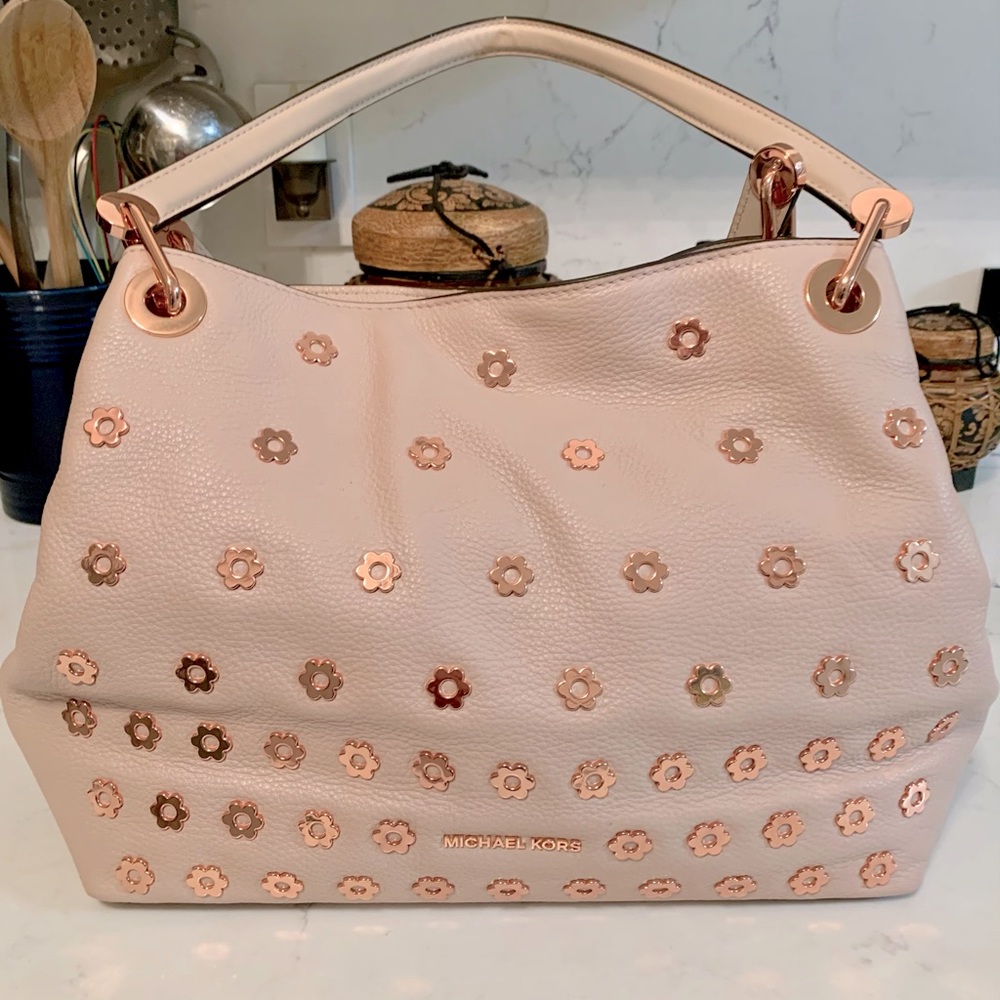 Rose Gold Pink Michael Kors Flower Hobo Purse